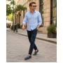 pantofi barbati bleumarin din piele naturala tip slip-on cu talpa confort 330EBLUE